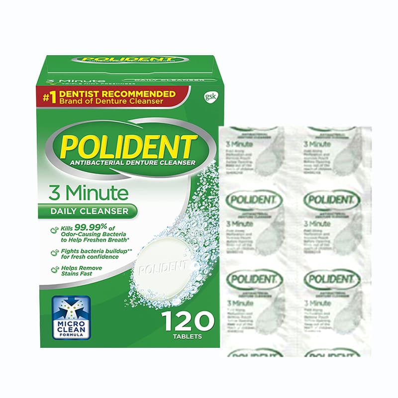 Thuốc ngâm răng giả Polident cũng được nhiều người sử dụng